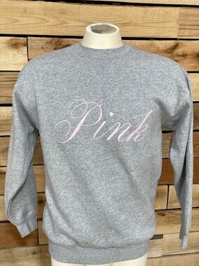 PINK Victoria's Secret Gray Crewneck with Light Pink Script